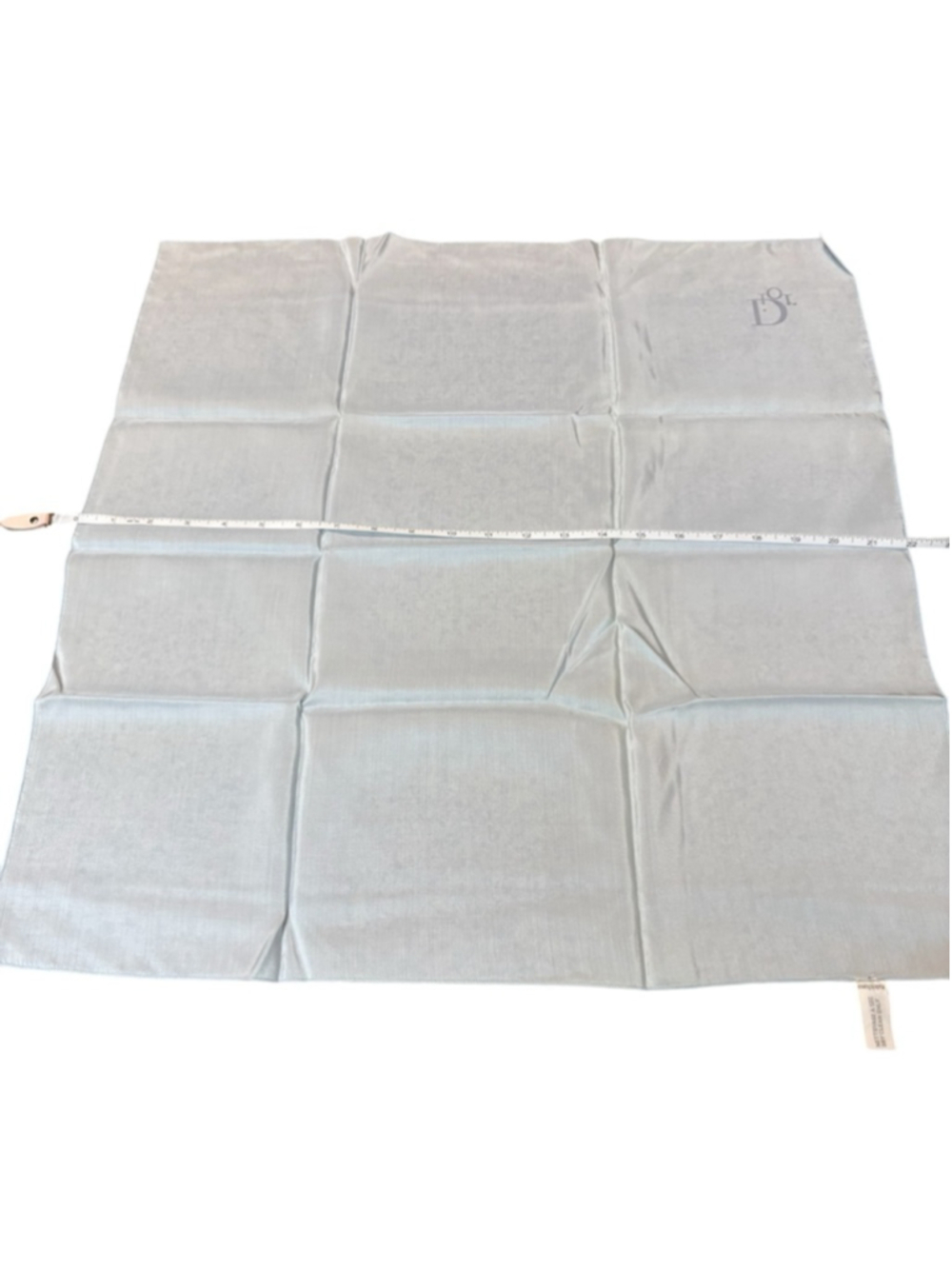 Christian Dior Vintage Pale Blue Silk Handkerchief Scarf with Navy Blue Logo 22” - Picture 4 of 10